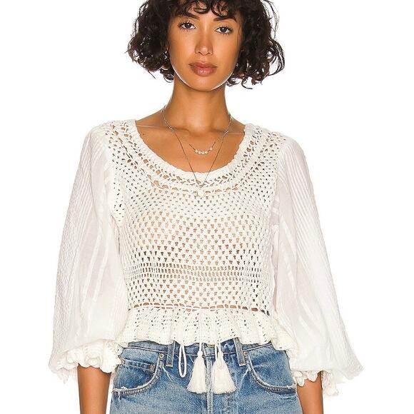 FREE PEOPLE Meghan Crochet Top Ivory Large L - Picture 11 of 11